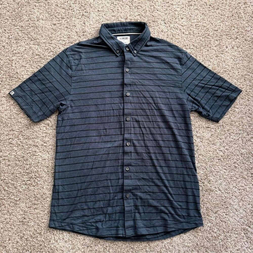 Linksoul Men’s Medium Striped Button Down Shirt Performance Golf Casual Stretch